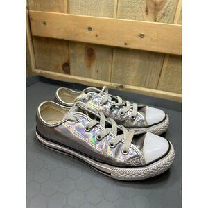 Converse Youth Size 1 Silver Holographic All Star Low Top Sneakers